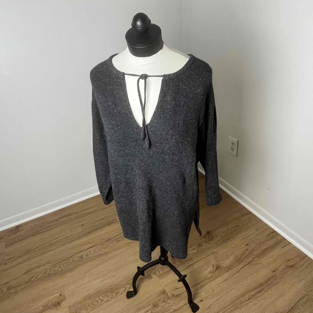 Pure‎ Jill J. Jill Cotton Gray Lace Up Long Sleeve Sweater Large